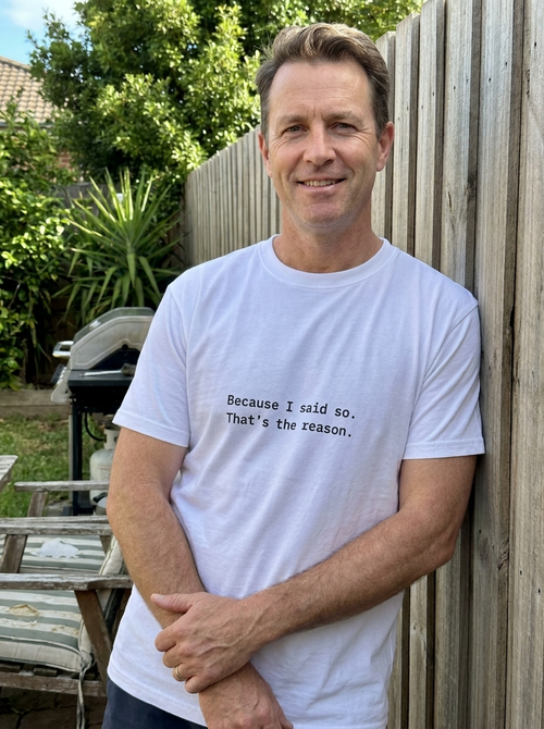 A dad wearing the Because I Said So tee